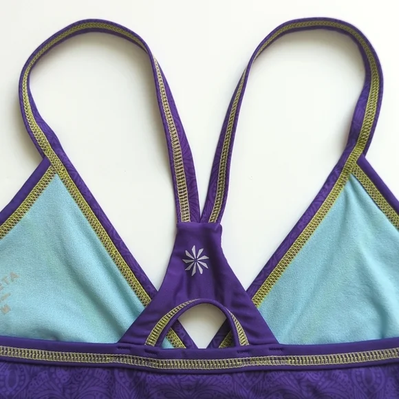 Athleta Contrast Stitched V-neck Cutout Racerback Swimsuit Bikini Top Purple M - Picture 9 of 10